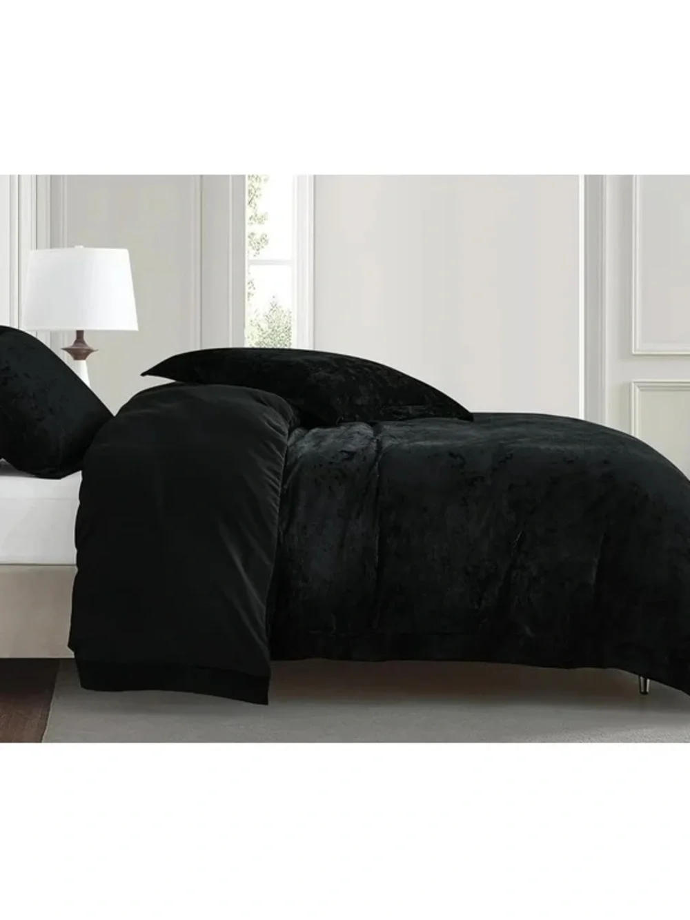 Luxury Black velvet 3 piece Queen duvet set